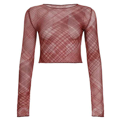 Check Mesh Outerwear Lightweight See-through Top Red MuddyStock