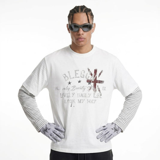 Printed Faux Layered Long Sleeve Tee For Men | MuddyStock Originals