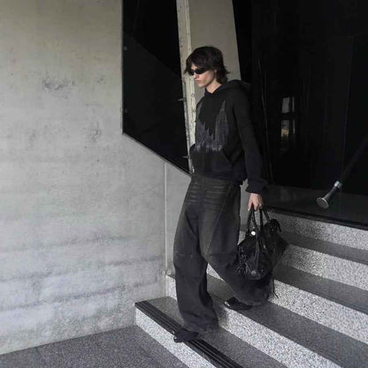 Loose-fit Dark-style Retro Printed Hoodie For Men MuddyStock