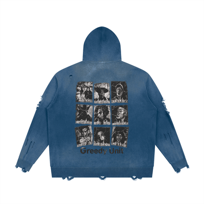 Distressed Full Zip Hoodie For Men | MuddyStock Originals Washed Blue