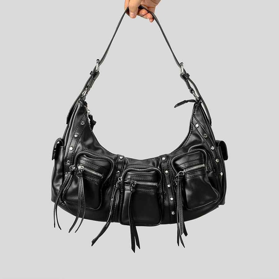 One Shoulder Punk Tassel Large Capacity Bag Women Black All Products