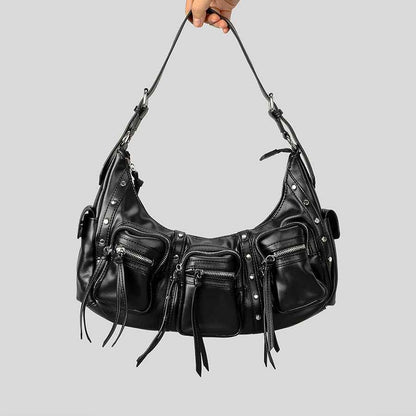 One Shoulder Punk Tassel Large Capacity Bag Women Black All Products