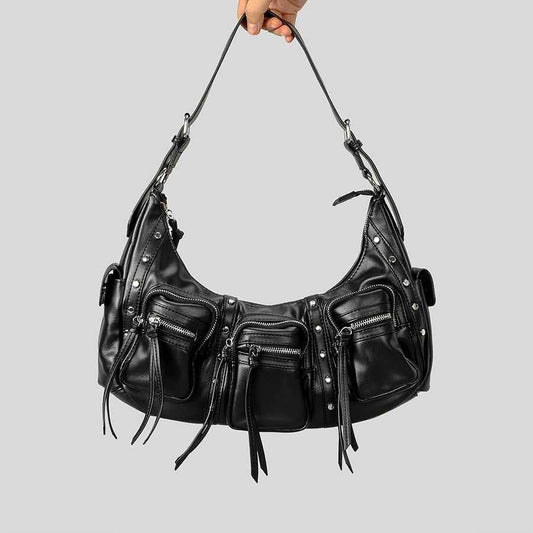 One Shoulder Punk Tassel Large Capacity Bag Women Black All Products