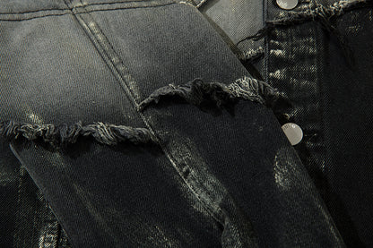 Men's Trendy Punk Contrast Color Gradient Irregular Stitching Jacket