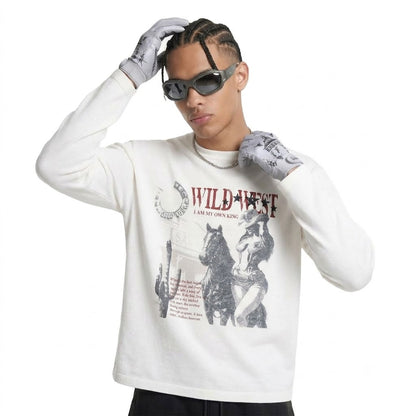 Western Cowboy Girl Printed Long Sleeve T-shirt For Men | MuddyStock Originals