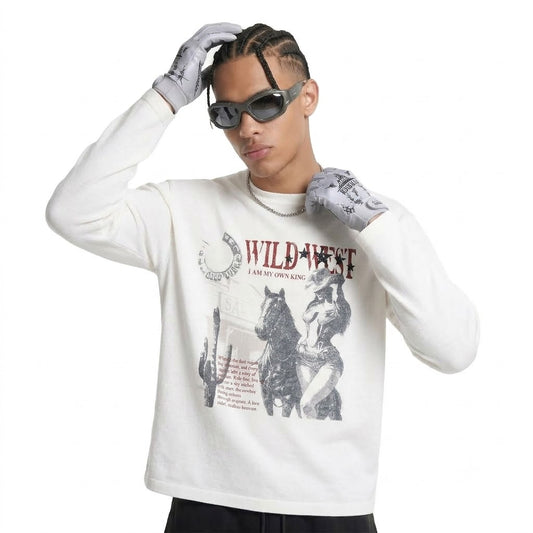 Western Cowboy Girl Printed Long Sleeve T-shirt For Men | MuddyStock Originals