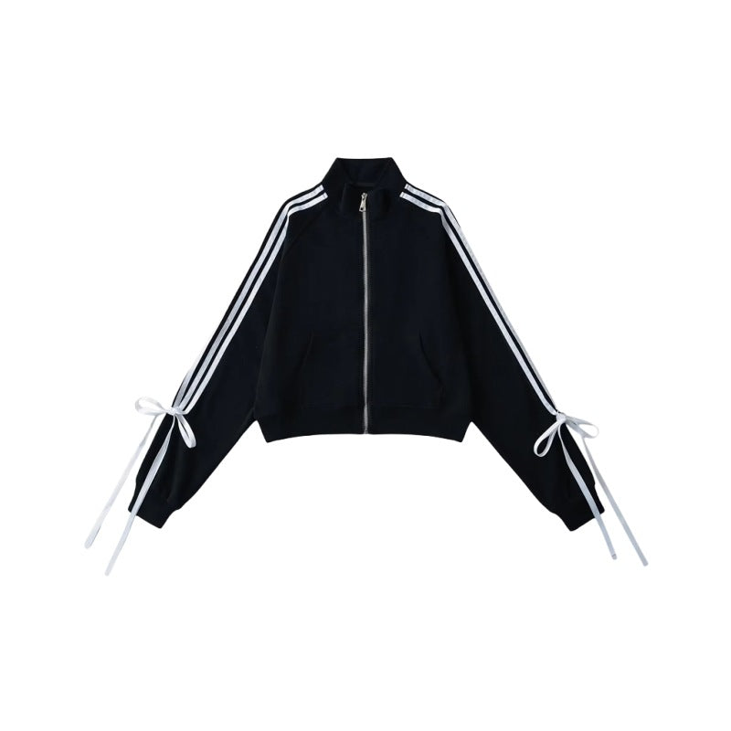 Women's Design Side Pull Bow Loose Casual Jacket Black All Products