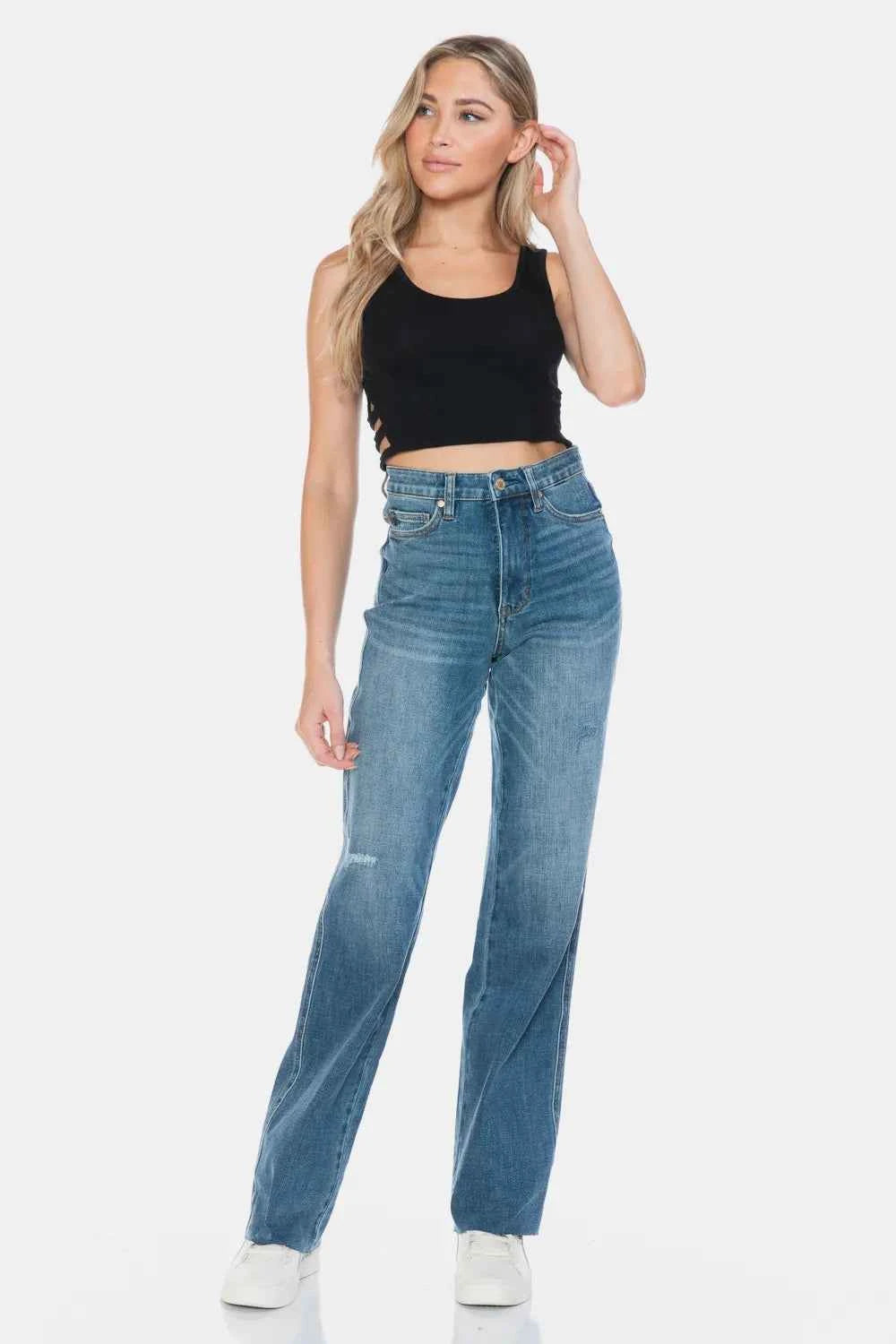 Judy Blue Cut Raw Hem Straight Jeans Trendsi