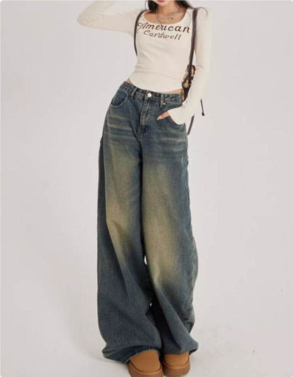 High Waisted Wide Leg Jeans For Women Nostalgic Blue MuddyStock