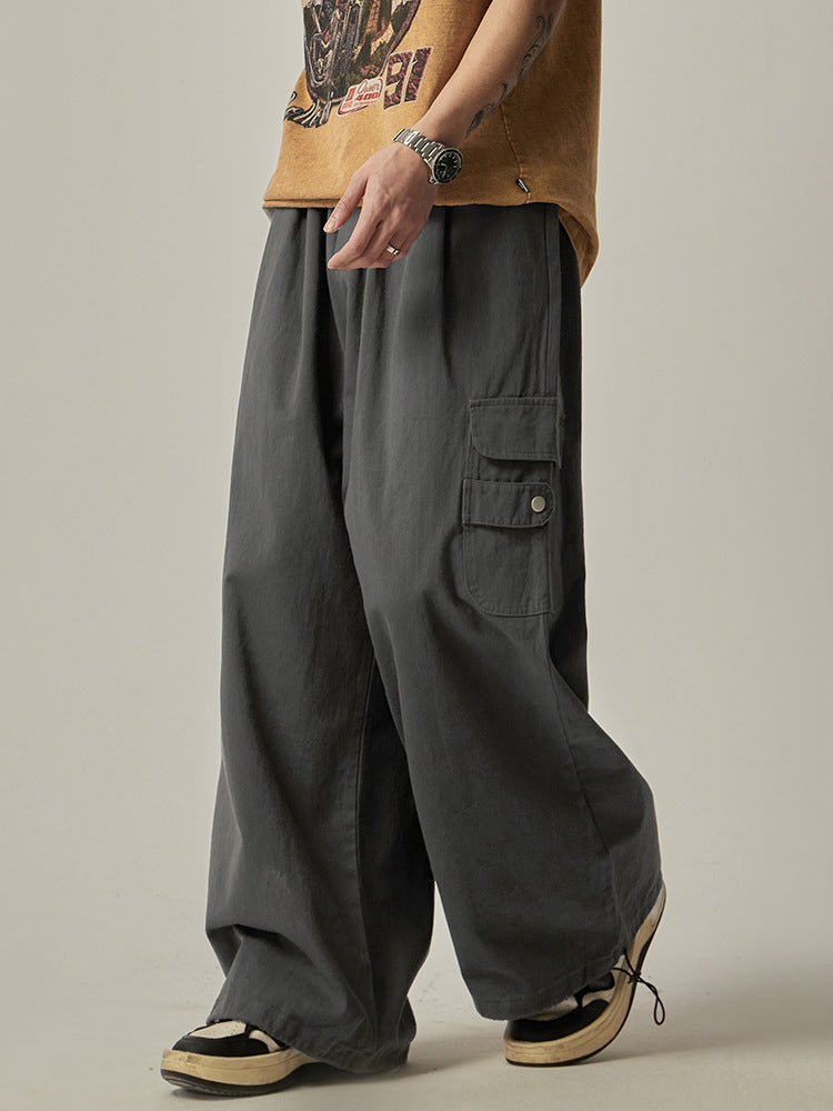 Men's Trendy Design All-match Loose Straight Wide-leg Pants Dark Gray