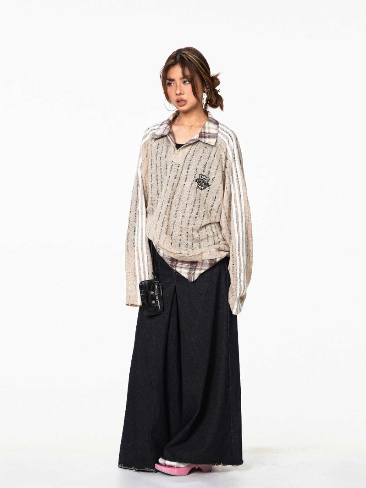Vintage Stripe Stitching Sweatshirt For Female