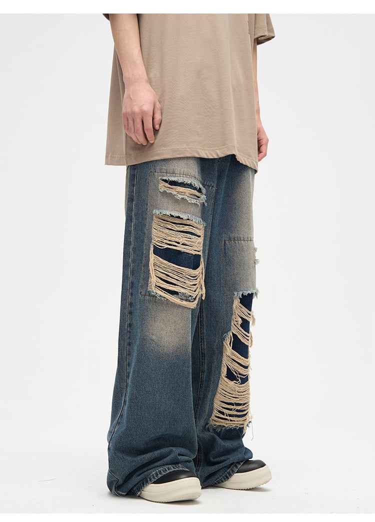 American Street Patch Ripped Design Sense Niche Jeans For Men And Women MuddyStock
