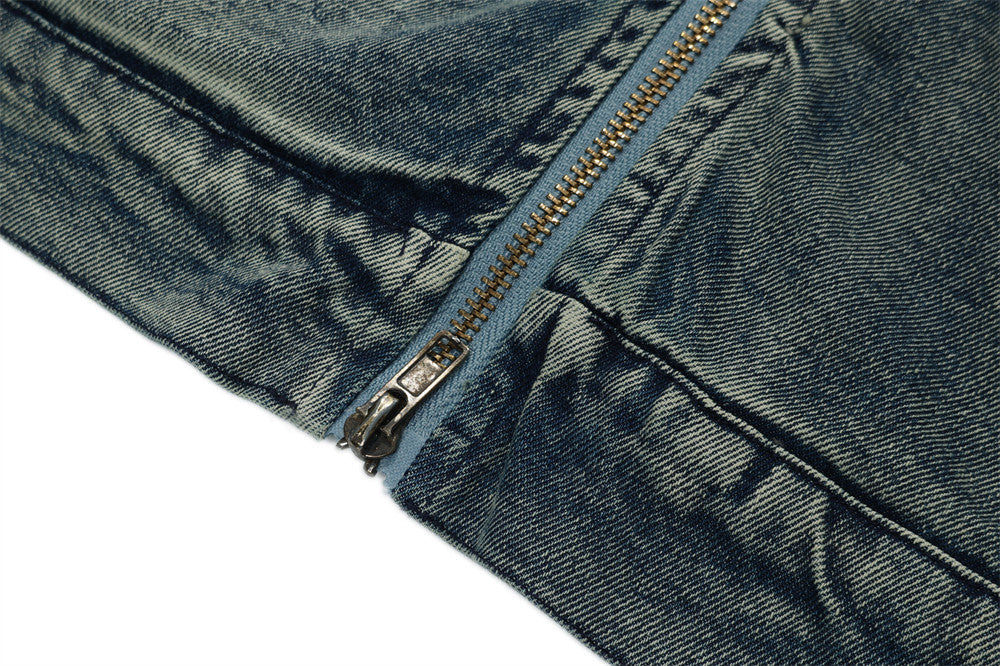 Color Stitching Turnover Neck Denim Jacket For Men And Women