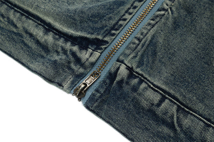 Color Stitching Turnover Neck Denim Jacket For Men And Women