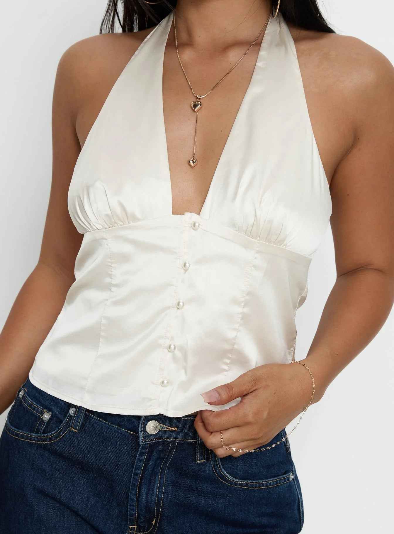 V-neck Backless Cinched-waist Women's Top Apricot