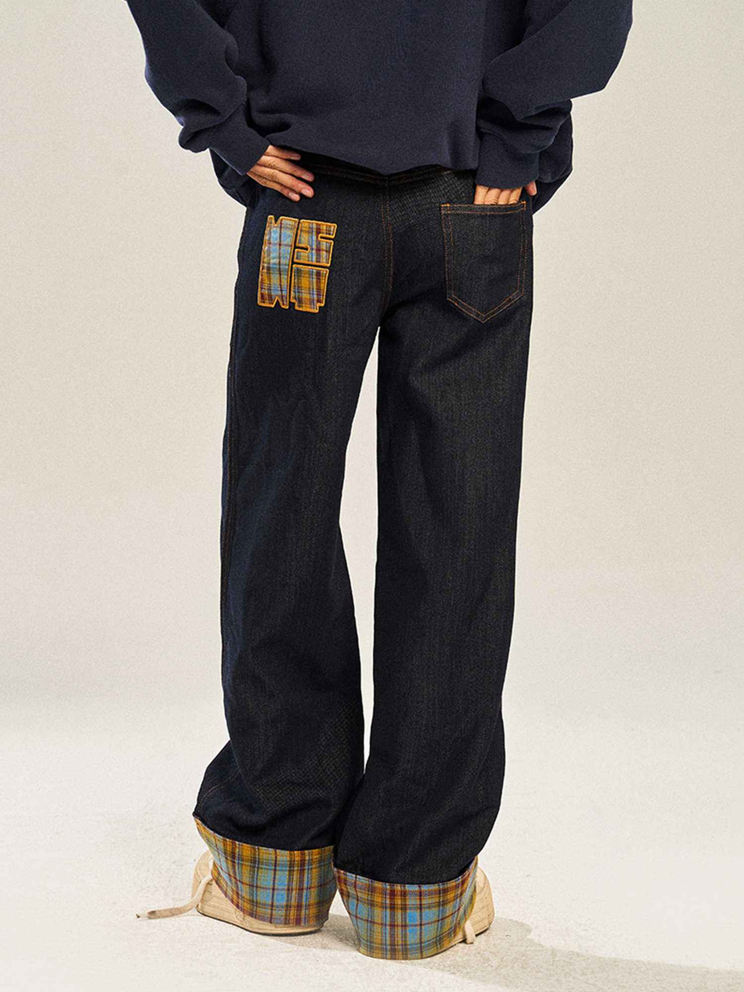 Retro Plaid Casual Straight-leg Wide Leg Jeans For Women MuddyStock