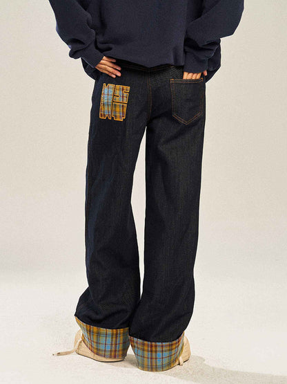 Retro Plaid Casual Straight-leg Wide Leg Jeans For Women MuddyStock
