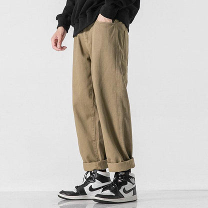 Retro Solid Color Loose Straight Trousers Khaki 1K758 1 MuddyStock