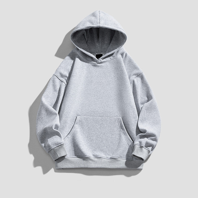 Men's American-style Simple Velvet Hoodie Top Light Gray