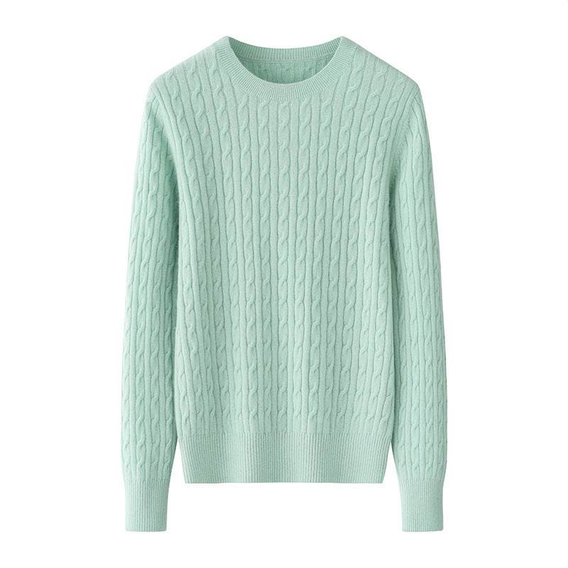 Round Neck Sweater Women's Pure Cashmere Sweater Bean Green MuddyStock