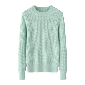 Round Neck Sweater Women's Pure Cashmere Sweater Bean Green
