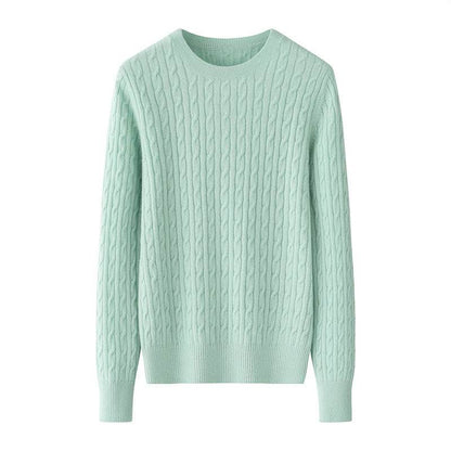 Round Neck Sweater Women's Pure Cashmere Sweater Bean Green MuddyStock