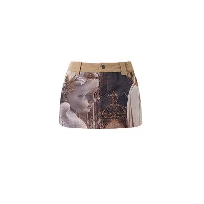 Vintage Design Print Skirt For Women Camel All Products