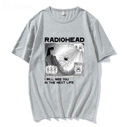 Fun Band Print Pattern Round Neck Short Sleeve Men's Grey MuddyStock