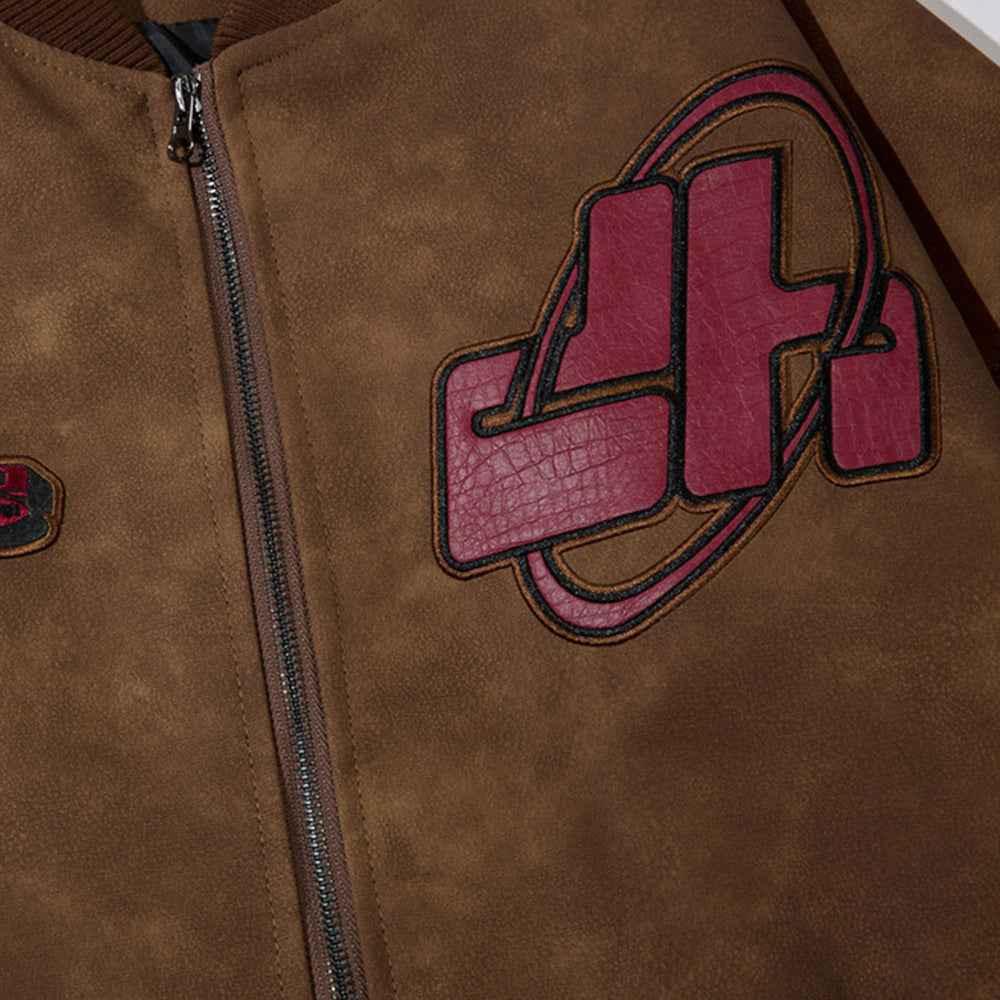 American Street Letters Embroidered PU Leather Jacket Men Fashion Brands Motorcycle Clothing MuddyStock