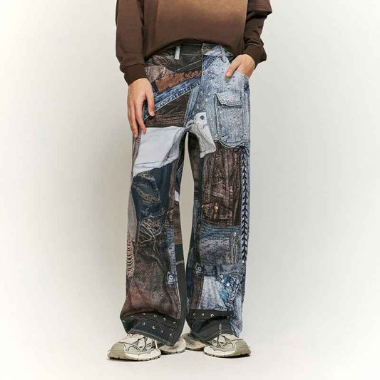 Vintage Patchwork Digital Printing Jeans American Street MuddyStock
