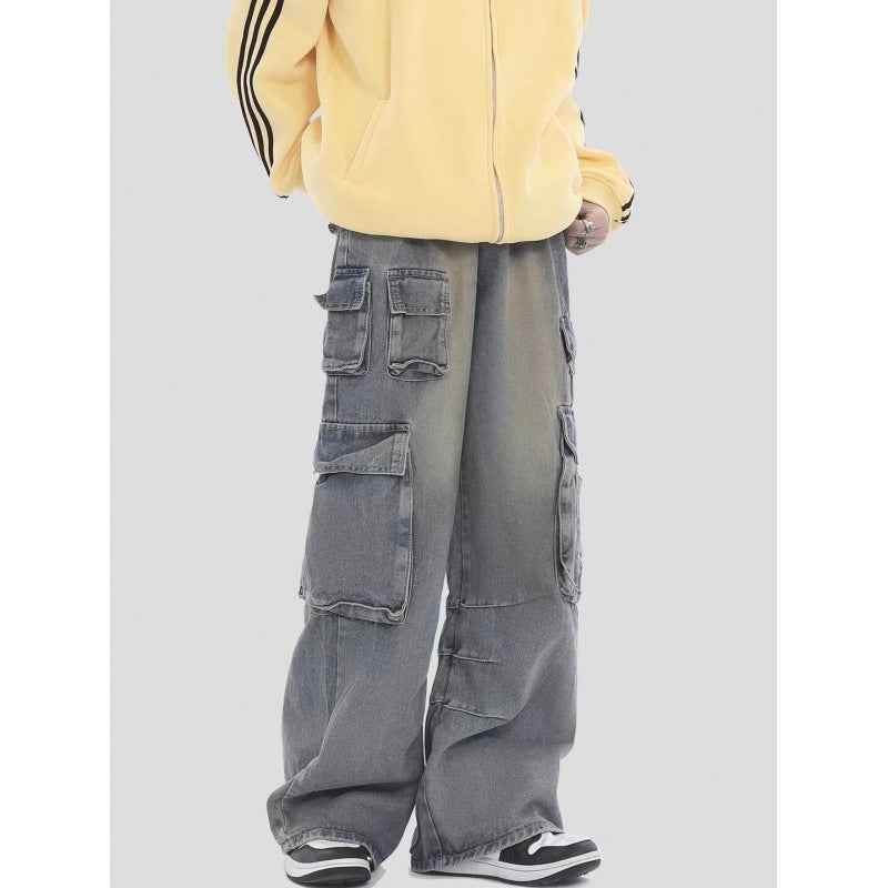 American Retro Multi-pocket Straight Cargo Jeans For Men MuddyStock