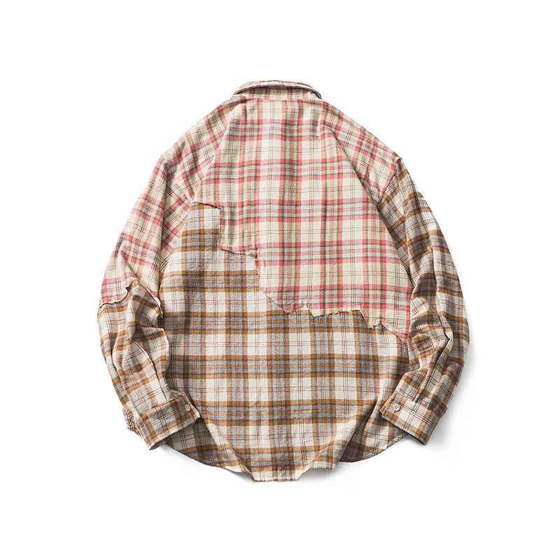 Plaid Splicing Long-sleeved Shirt For Women null