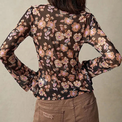 Women Button Down Long Sleeve V Neck Ruched Fitted Top MuddyStock