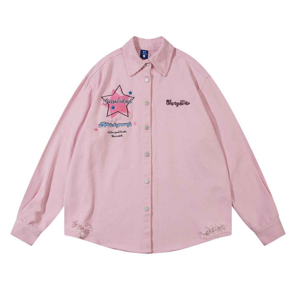 Five-pointed Star Long-sleeved Shirt For Women FY5802 Pink