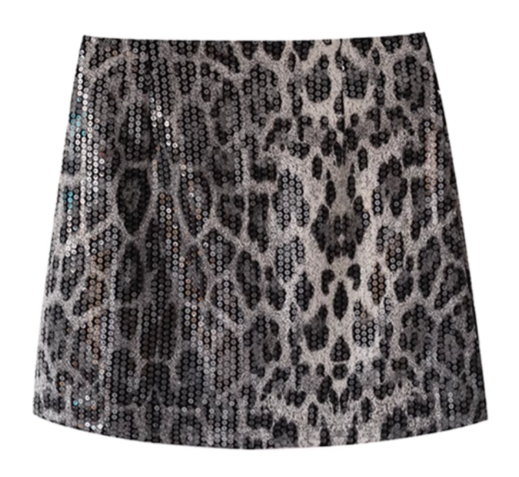 Leopard Print A- Line Skirt For Women GREY All Products