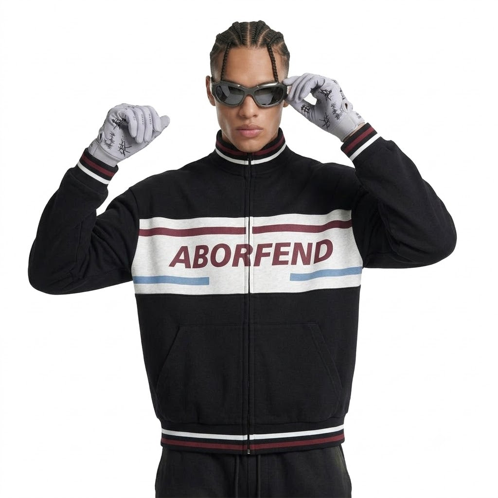 Contrast spliced letter printed stand up collar jacket For Men | MuddyStock Originals
