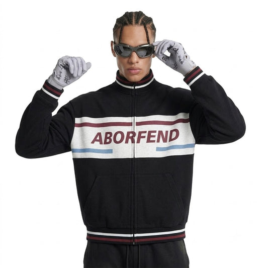 Contrast spliced letter printed stand up collar jacket For Men | MuddyStock Originals