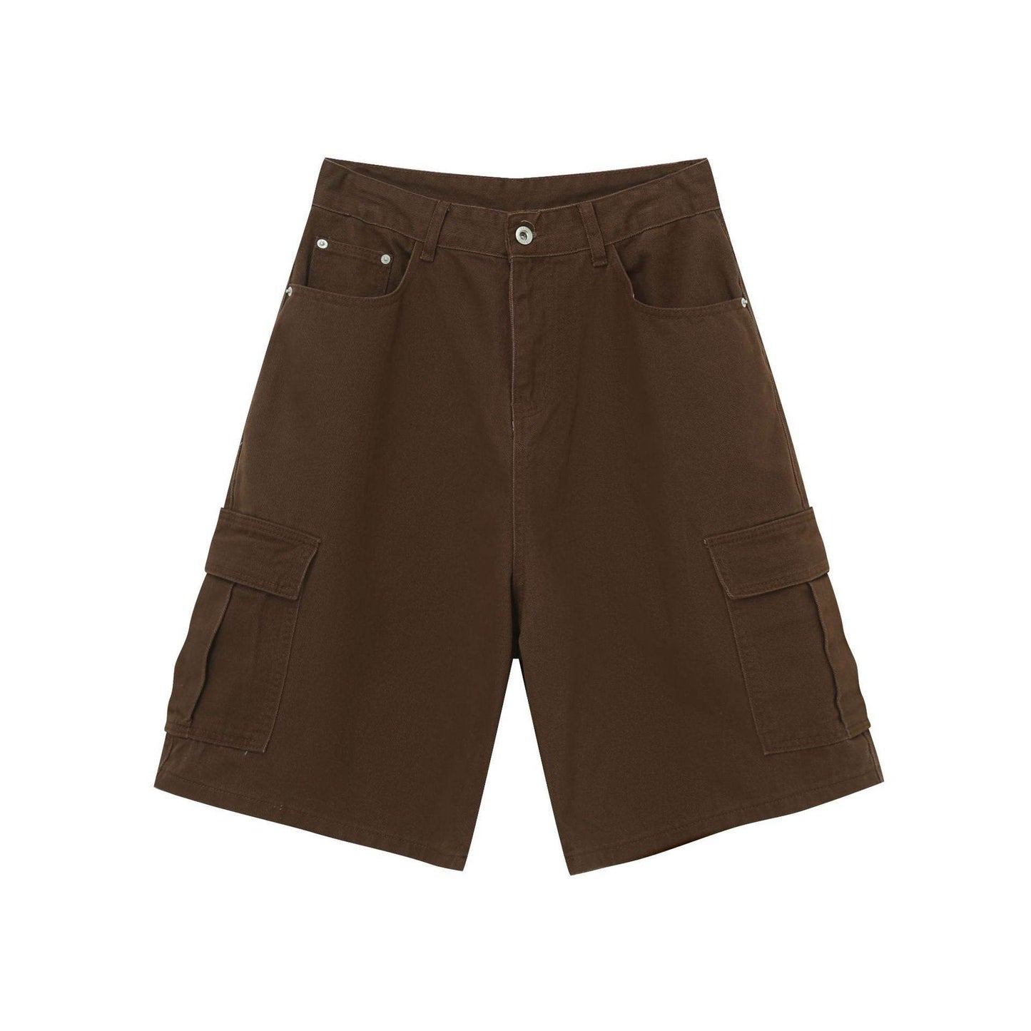 Straight Wide-leg Denim Shorts For Men And Women Brown MuddyStock