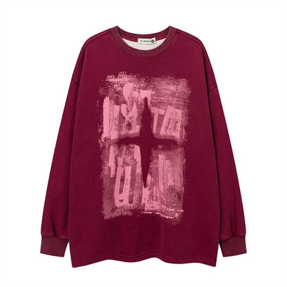 Round Neck Fleece-lined Sweatshirt For Women Red MuddyStock