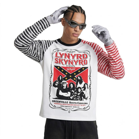 Striped patchwork shoulder long sleeved T-shirt for men | MuddyStock Originals