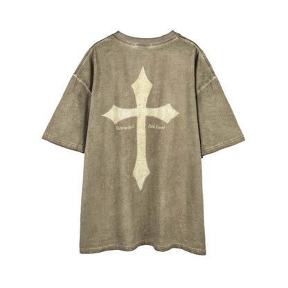 Summer Dark Style Cross Printed Short-sleeved T-shirt MuddyStock