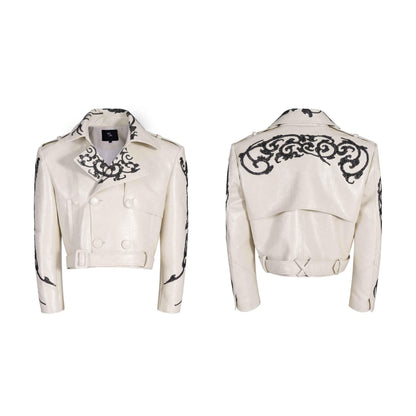 Sequins Cropped Leather Coat For Men And Women White null