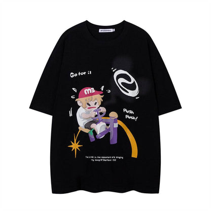 Printed Cotton Short-sleeved T-shirt For Men And Women Black MuddyStock