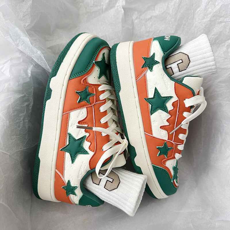 Retro Five-pointed Star Lightweight Trendy Board Shoes For Men And Women Orange Green null