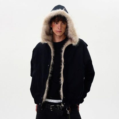 American Retro Niche Deconstructed Patch Fleece Jacket For Men All Products