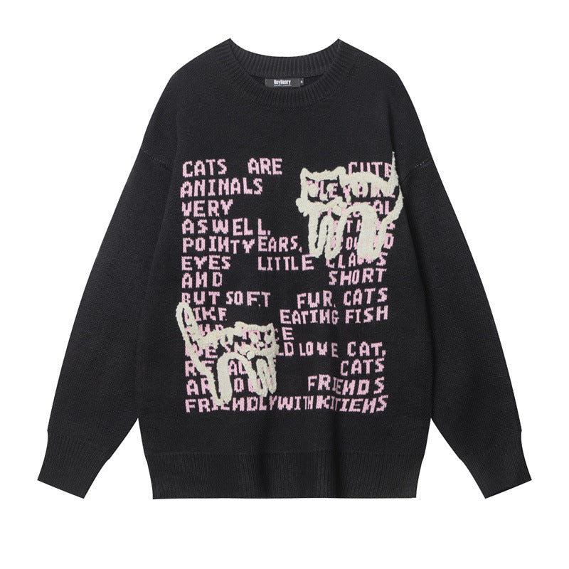 Lazy And Loose Couple Print Sweater For Men And Women