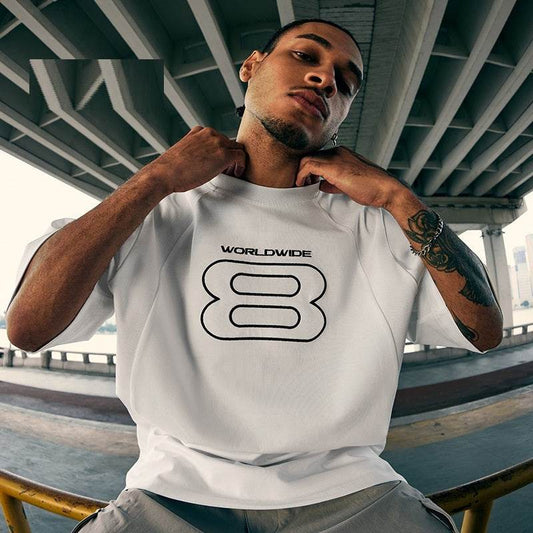 Stitching Sports Embroidery T-shirt American Style Loose Short Sleeve MuddyStock