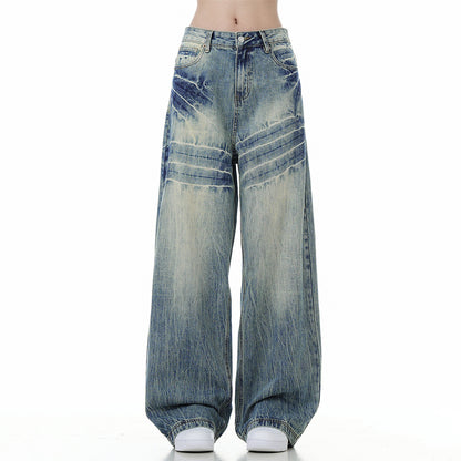 Loose Wide Leg American High Street Jeans For Men And Women Blue All Products