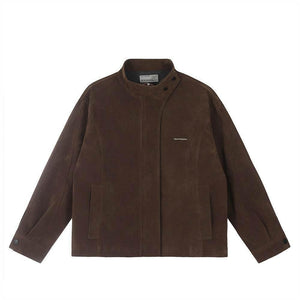 Fashion Loose Lapel Motorcycle Jacket Men Dark Brown
