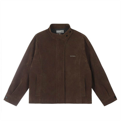 Fashion Loose Lapel Motorcycle Jacket Men Dark Brown MuddyStock